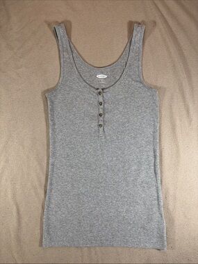 Old Navy Gray Ribbed Henley Tank Top with Button Front
